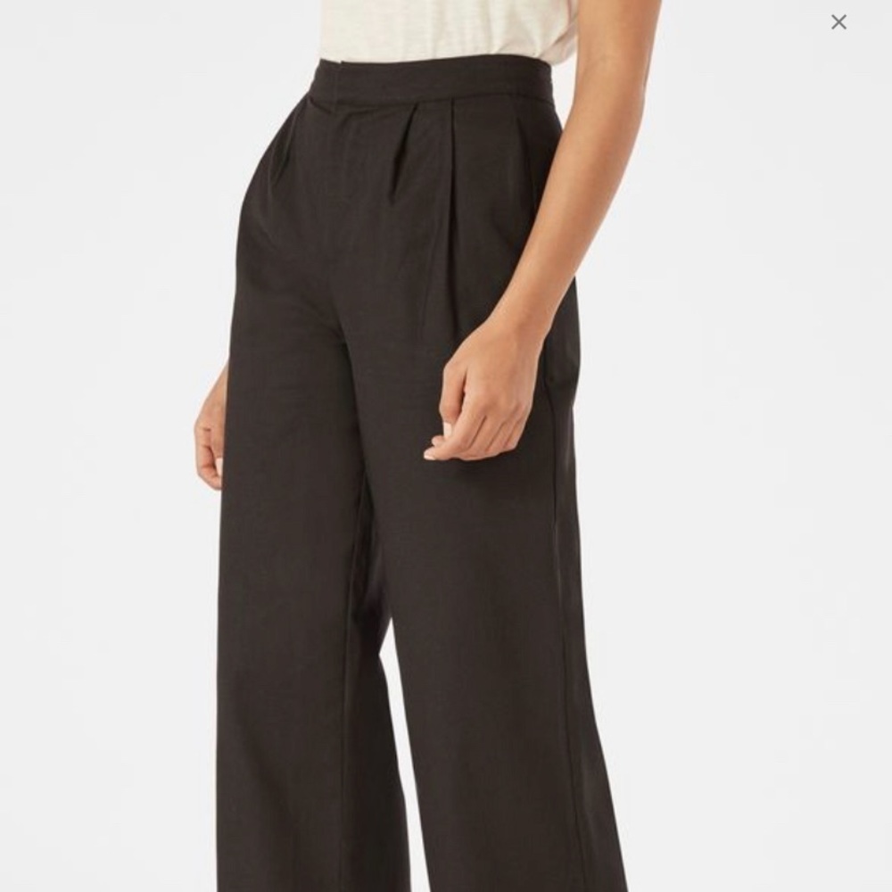 High Rise Wide Leg Button Hem Pants